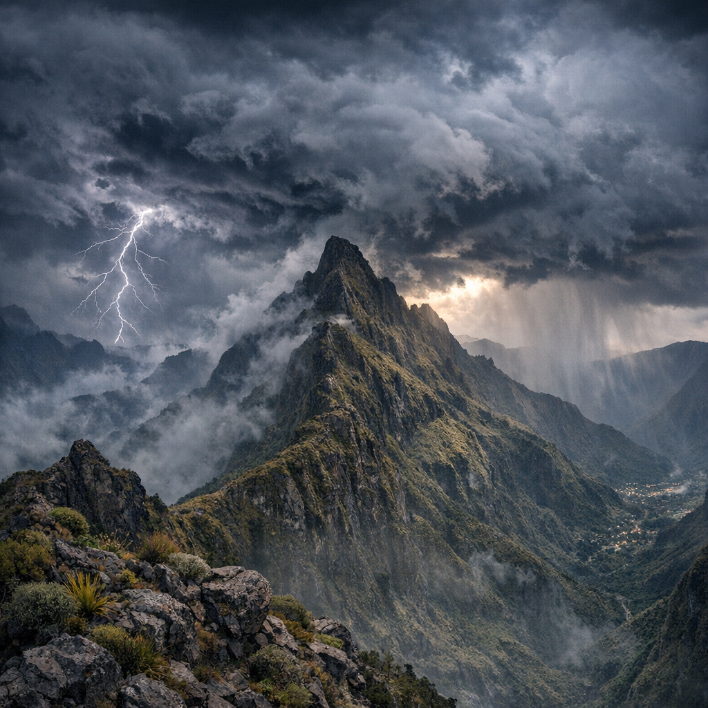Orage menaçant sur un sommet